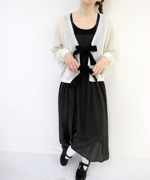 haupia（ハウピア）の「いにしえのリボンカーディ【ニット】（カーディガン/ボレロ・レディース・ブラック/ホワイト×ブラック/チャコールグレー/ベージュ/ネイビー・MEDIUM）」の12枚目の写真