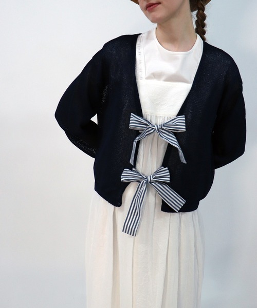 haupia（ハウピア）の「いにしえのリボンカーディ【ニット】（カーディガン/ボレロ・レディース・ブラック/ホワイト×ブラック/チャコールグレー/ベージュ/ネイビー・MEDIUM）」の16枚目の写真