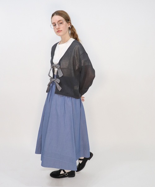 haupia（ハウピア）の「いにしえのリボンカーディ【ニット】（カーディガン/ボレロ・レディース・ブラック/ホワイト×ブラック/チャコールグレー/ベージュ/ネイビー・MEDIUM）」の19枚目の写真