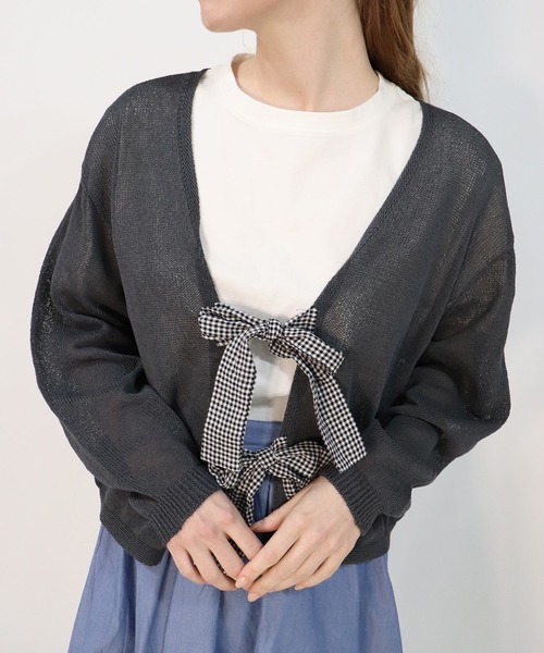 haupia（ハウピア）の「いにしえのリボンカーディ【ニット】（カーディガン/ボレロ・レディース・ブラック/ホワイト×ブラック/チャコールグレー/ベージュ/ネイビー・MEDIUM）」の20枚目の写真