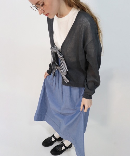 haupia（ハウピア）の「いにしえのリボンカーディ【ニット】（カーディガン/ボレロ・レディース・ブラック/ホワイト×ブラック/チャコールグレー/ベージュ/ネイビー・MEDIUM）」の21枚目の写真