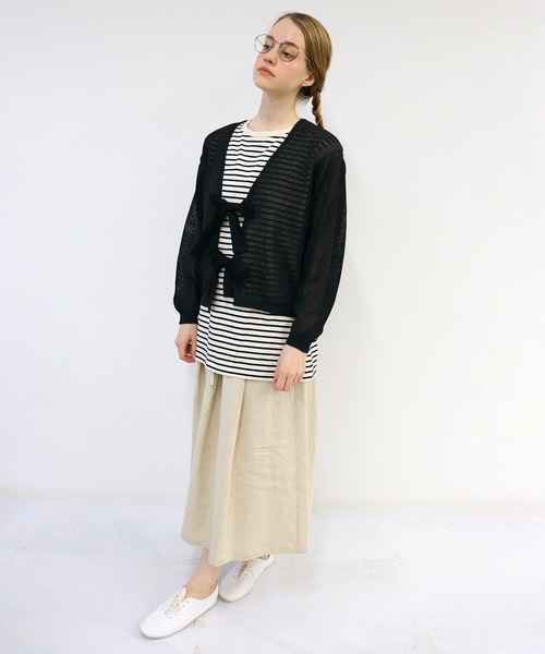 haupia（ハウピア）の「いにしえのリボンカーディ【ニット】（カーディガン/ボレロ・レディース・ブラック/ホワイト×ブラック/チャコールグレー/ベージュ/ネイビー・MEDIUM）」の22枚目の写真