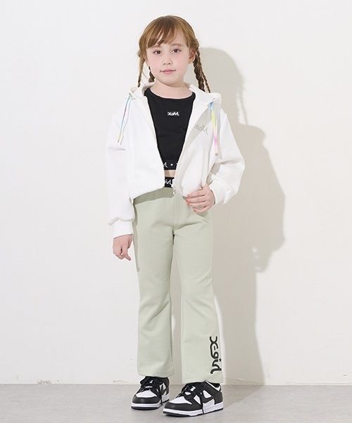 X-girl Stages(エックスガールステージス)の「ウエストロゴフレアレギンス(レギンス/スパッツ・キッズ・グリーン系その他/ブラック・90cm/110cm/140cm/80cm/100cm/120cm/130cm)」の1枚目の写真