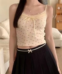 【カップ付き】 リボンレースアソートインナーキャミソール　フラワー　くまちゃん