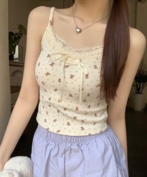 Mejoul（メジュール）の「【カップ付き】 リボンレースアソートインナーキャミソール　フラワー　くまちゃん（キャミソール）」