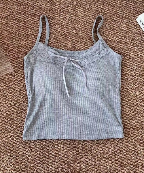 Mejoul（メジュール）の「【カップ付き】 リボンレースアソートインナーキャミソール　フラワー　くまちゃん（キャミソール・レディース・グレー/ホワイト/アイボリー/ホワイト系/ピンク/ブラック/ホワイト系1・F）」の8枚目の写真