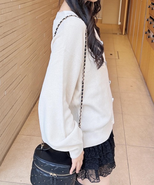 INGNI(イング)の「いろいろ装飾ボタン畦ニットカーディガン(カーディガン/ボレロ・レディース・アイボリー/グレー系その他/サックスブルー/ピンク・M)」の7枚目の写真
