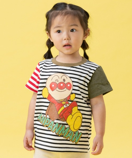 【新品】アンパンマン 110半袖Tシャツ4枚セット ダダンダン ボーダー 総柄 セール】アンパンマンボーダー切替Tシャツ(Tシャツ/カットソー