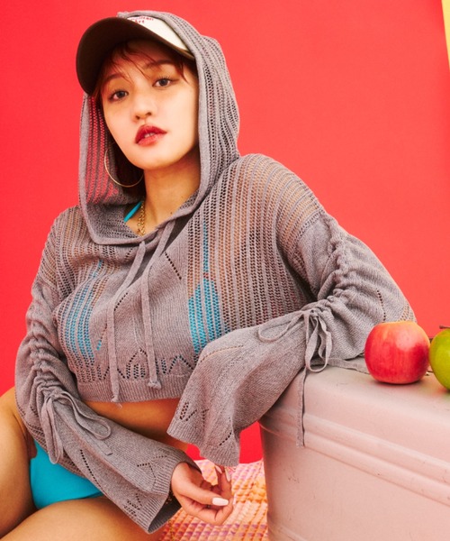 セール】mesh shirring hoodie - メッシュシャーリング