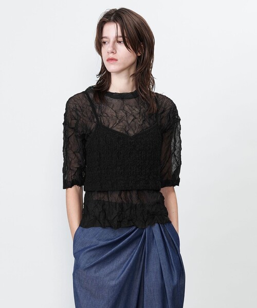 ASTRAET（アストラット）の「＜ASTRAET＞レース ショート キャミソール（キャミソール・レディース・ブラック/ダークグレー・FREE）」の2枚目の写真