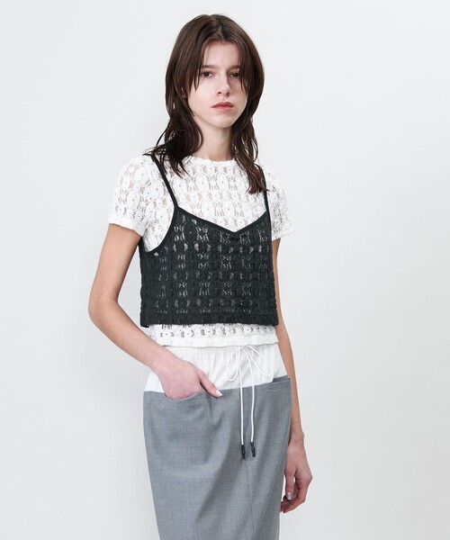oscalito UNITED ARROWS アイボリー レースキャミソール レーストリムサテンスリップキャミソール(ブラウス)｜トップス