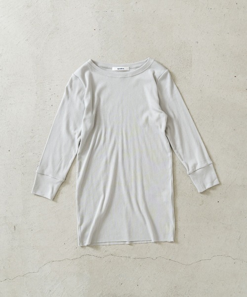 quadro(クオドロ)の「パールコットテレコ7分袖クルー(Tシャツ/カットソー・レディース・チャコール/ライトグレー/オフホワイト・FREE)」の1枚目の写真