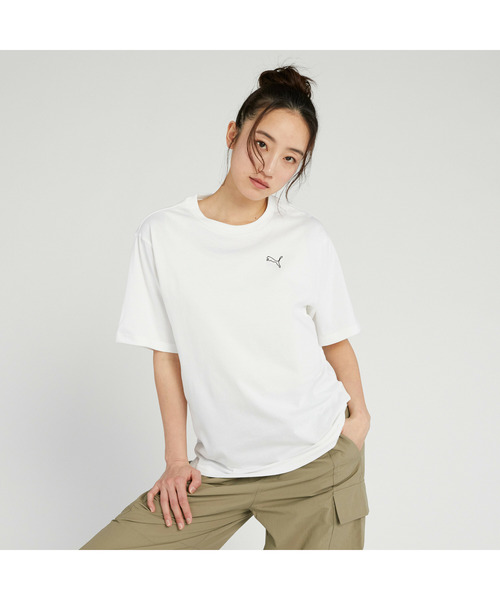 PUMA(プーマ)の「PUMA プーマ ウィメンズ ESS MX キャット ロゴ リラックス 半袖 Tシャツ(Tシャツ/カットソー・レディース・ホワイト/ブラック/ピンク系その他/ブルー系その他・LARGE/MEDIUM/SMALL/X-LARGE)」の1枚目の写真