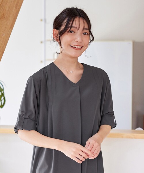 ブラウス シャツ ストレッチタフタタックチュニックブラウス レディース ストレッチタフタタックチュニックブラウス（シャツ/ブラウス