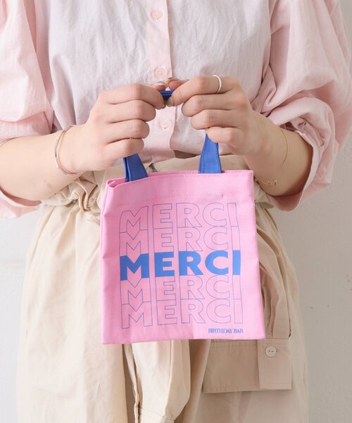 BIRTHDAY BAR（バースデイバー）の「コットンミニスクエアフラットバッグ（トートバッグ・レディース・ネイビー/オレンジ/ピンク/アイボリー・0）」の3枚目の写真