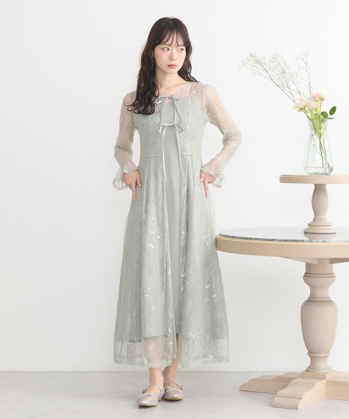 earth music&ecology（アースミュージックアンドエコロジー）の「SET2点レースワンピース＋キャミワンピース（ワンピース・レディース・ピンク/ブラック/ミント・S/M）」の5枚目の写真