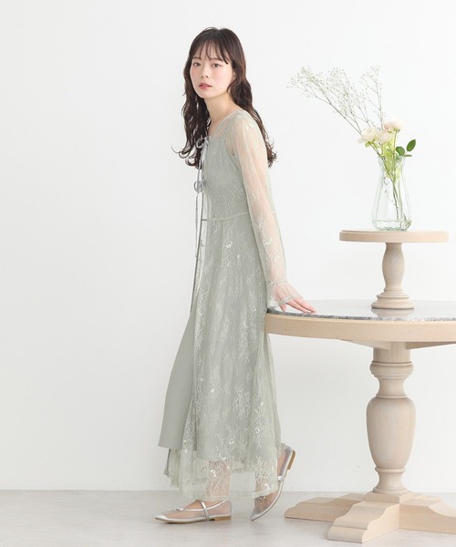 earth music&ecology（アースミュージックアンドエコロジー）の「SET2点レースワンピース＋キャミワンピース（ワンピース・レディース・ピンク/ブラック/ミント・S/M）」の6枚目の写真