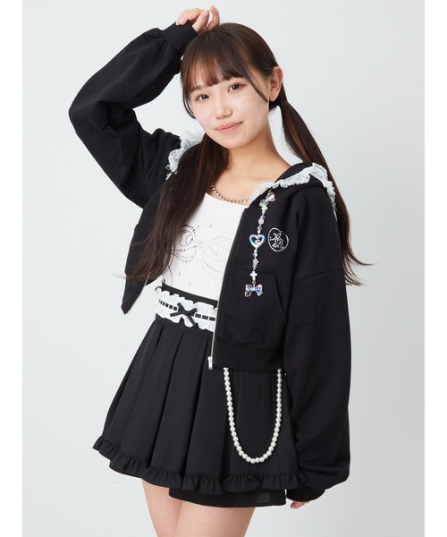 Ank Rouge(アンクルージュ)の「キラキラリボンプリンセスパーカー(Tシャツ/カットソー・レディース・ブラック/ホワイト/ピンク・M)」の2枚目の写真