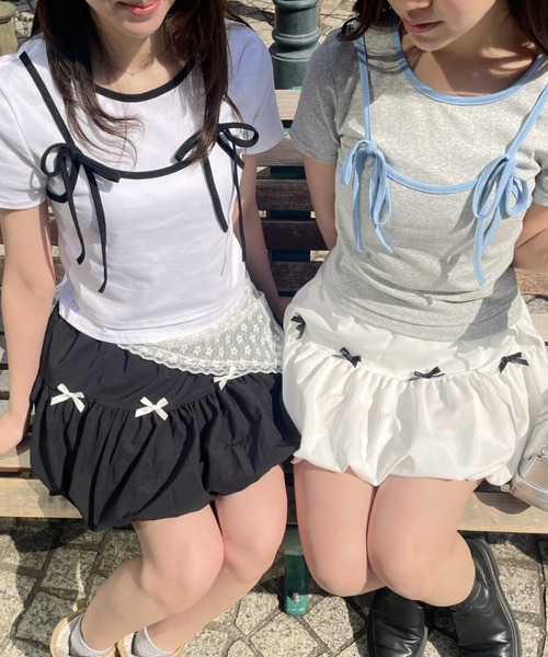 LAC-VERT(ラック・ヴェール)の「レイヤード風ドッキングトップス(Tシャツ/カットソー・レディース・ブラック/グレー/ホワイト・FREE)」の8枚目の写真