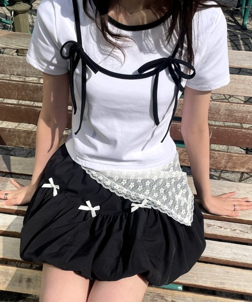 LAC-VERT(ラック・ヴェール)の「レイヤード風ドッキングトップス(Tシャツ/カットソー・レディース・ブラック/グレー/ホワイト・FREE)」の6枚目の写真