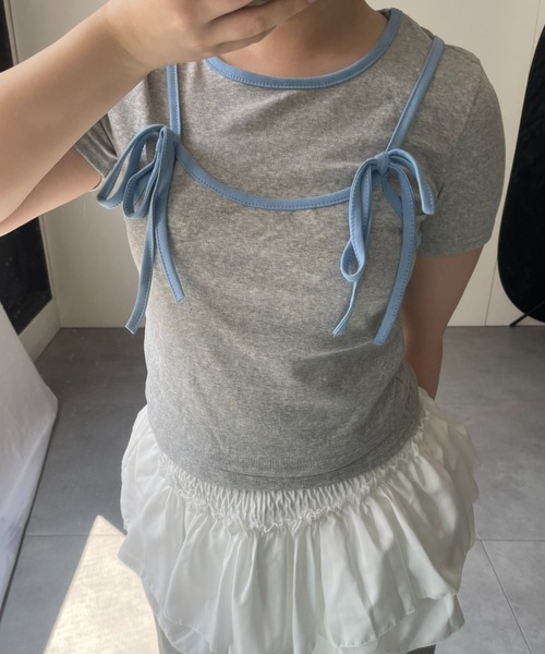 LAC-VERT(ラック・ヴェール)の「レイヤード風ドッキングトップス(Tシャツ/カットソー・レディース・ブラック/グレー/ホワイト・FREE)」の10枚目の写真