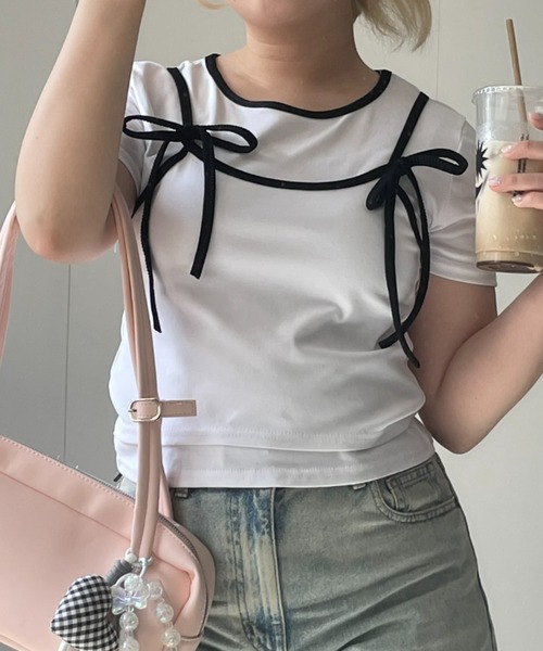 LAC-VERT(ラック・ヴェール)の「レイヤード風ドッキングトップス(Tシャツ/カットソー・レディース・ブラック/グレー/ホワイト・FREE)」の15枚目の写真