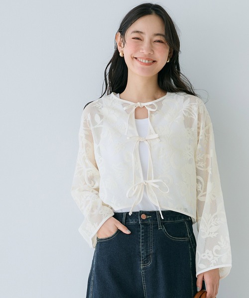 coca(coca)(コカ)の「【WEB限定セール】フロッキーレースリボンカーディガン(カーディガン/ボレロ・レディース・アイボリー・L/M)」の14枚目の写真