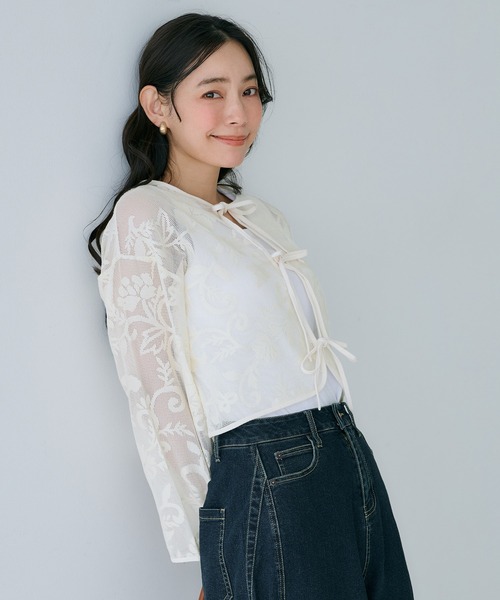coca(coca)(コカ)の「【WEB限定セール】フロッキーレースリボンカーディガン(カーディガン/ボレロ・レディース・アイボリー・L/M)」の11枚目の写真