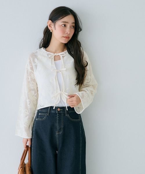 coca(coca)(コカ)の「【WEB限定セール】フロッキーレースリボンカーディガン(カーディガン/ボレロ・レディース・アイボリー・L/M)」の9枚目の写真
