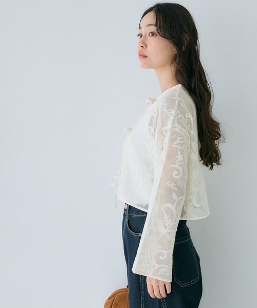coca(coca)(コカ)の「【WEB限定セール】フロッキーレースリボンカーディガン(カーディガン/ボレロ・レディース・アイボリー・L/M)」の8枚目の写真