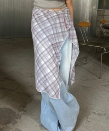 シフォンチェックボタン付きスカート