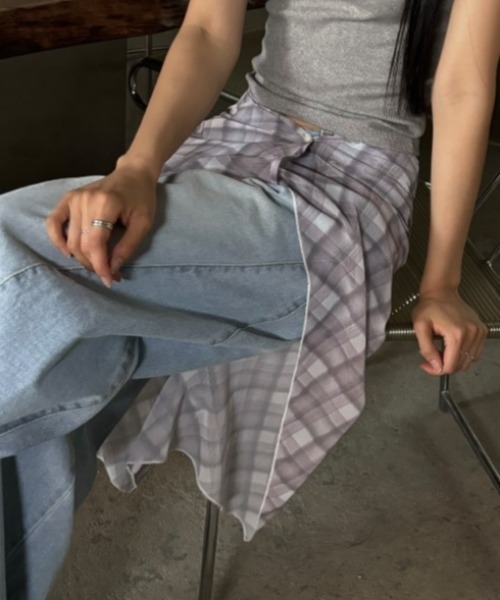 Vipoa(ヴィポア)の「シフォンチェックボタン付きスカート(スカート・レディース・グレー/ピンク・FREE)」の11枚目の写真