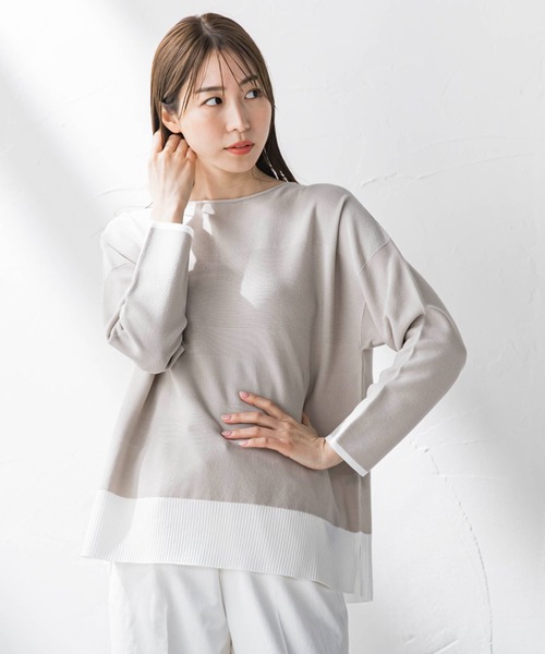 la.f…(ラエフ)の「コットンベースニット≪手洗い可能≫(ニット/セーター・レディース・ネイビー/ベージュ/ライトブルー/ホワイト系その他・9号/7号)」の3枚目の写真