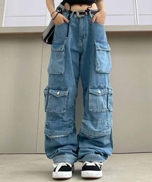 TopIsm | 【2025】ヴィンテージ加工 マルチポケットワイドストレートデニムパンツ(デニムパンツ)