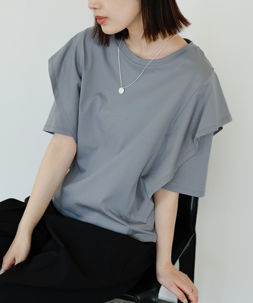 select MOCA Et(セレクトモカエト)の「【Et】Flared Double Sleeve Tops(Tシャツ/カットソー・レディース・ブラック/グレー・FREE)」の1枚目の写真
