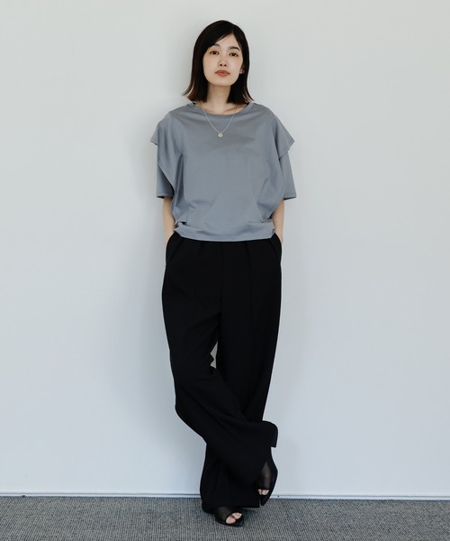 select MOCA Et(セレクトモカエト)の「【Et】Flared Double Sleeve Tops(Tシャツ/カットソー・レディース・ブラック/グレー・FREE)」の3枚目の写真