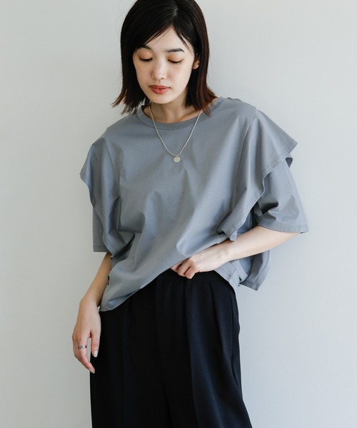 select MOCA Et(セレクトモカエト)の「【Et】Flared Double Sleeve Tops(Tシャツ/カットソー・レディース・ブラック/グレー・FREE)」の9枚目の写真