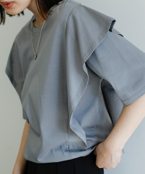 select MOCA Et(セレクトモカエト)の「【Et】Flared Double Sleeve Tops(Tシャツ/カットソー・レディース・ブラック/グレー・FREE)」の6枚目の写真