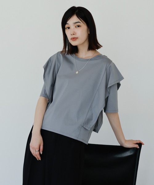 select MOCA Et(セレクトモカエト)の「【Et】Flared Double Sleeve Tops(Tシャツ/カットソー・レディース・ブラック/グレー・FREE)」の5枚目の写真