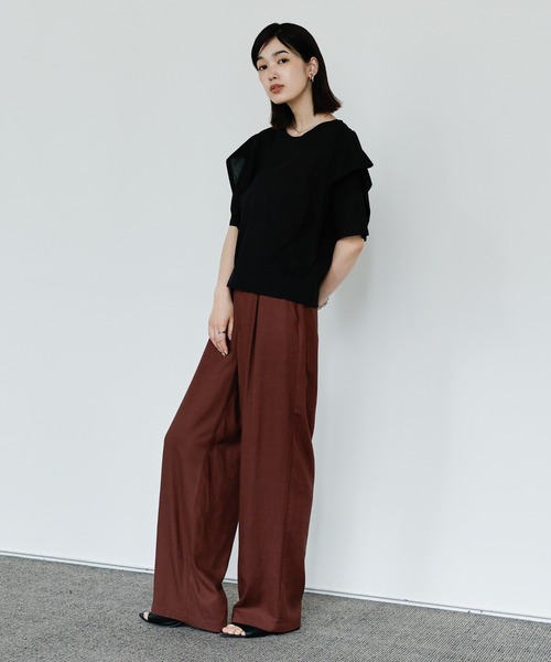 select MOCA Et(セレクトモカエト)の「【Et】Flared Double Sleeve Tops(Tシャツ/カットソー・レディース・ブラック/グレー・FREE)」の4枚目の写真