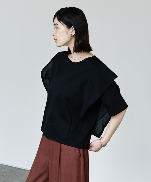 select MOCA Et(セレクトモカエト)の「【Et】Flared Double Sleeve Tops(Tシャツ/カットソー・レディース・ブラック/グレー・FREE)」の14枚目の写真