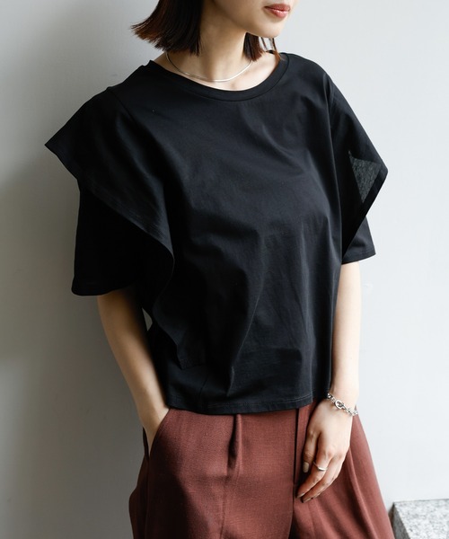 select MOCA Et(セレクトモカエト)の「【Et】Flared Double Sleeve Tops(Tシャツ/カットソー・レディース・ブラック/グレー・FREE)」の15枚目の写真