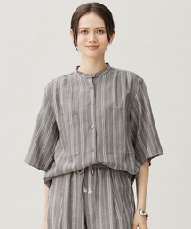 リネンビスコースストライプ シャツ