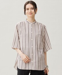 リネンビスコースストライプ シャツ