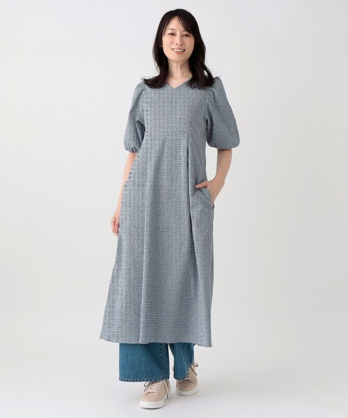 Afternoon Tea(アフタヌーンティー)の「サッカーチェックVネックワンピース(ワンピース・レディース・ホワイト/ブルー・MEDIUM)」の8枚目の写真