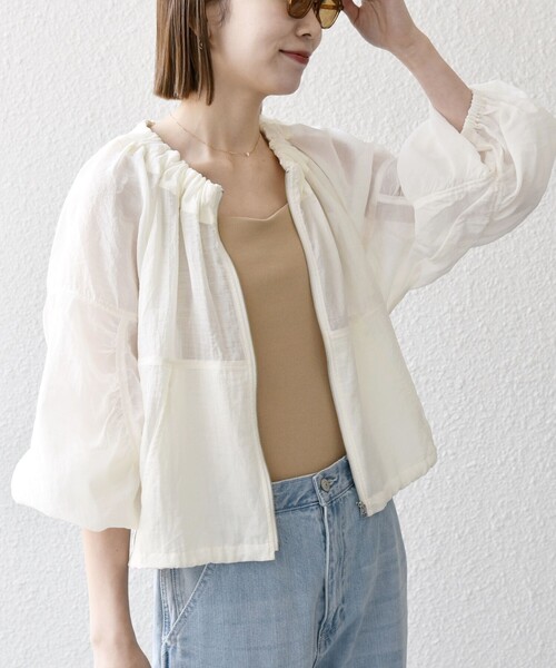 【新品】モニーレ 袖 ドロスト ギャザー シアー ブルゾン 艶 光沢 ブラック MAISON BREEZE reveur シアー シャイニー ブルゾン 長袖