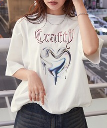 メタリックデザインロゴプリント ドロスト半袖Tシャツ