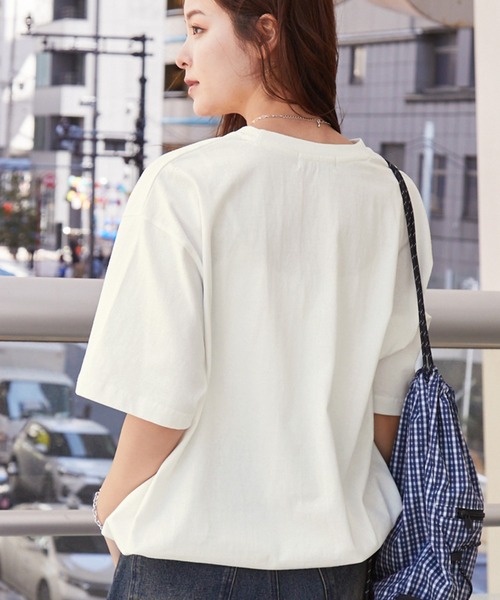 メタリックデザインロゴプリント ドロスト半袖Tシャツ │ [モノマート 