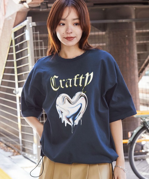 メタリックデザインロゴプリント ドロスト半袖Tシャツ（Tシャツ