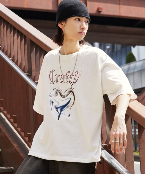 メタリックデザインロゴプリント ドロスト半袖Tシャツ MONO